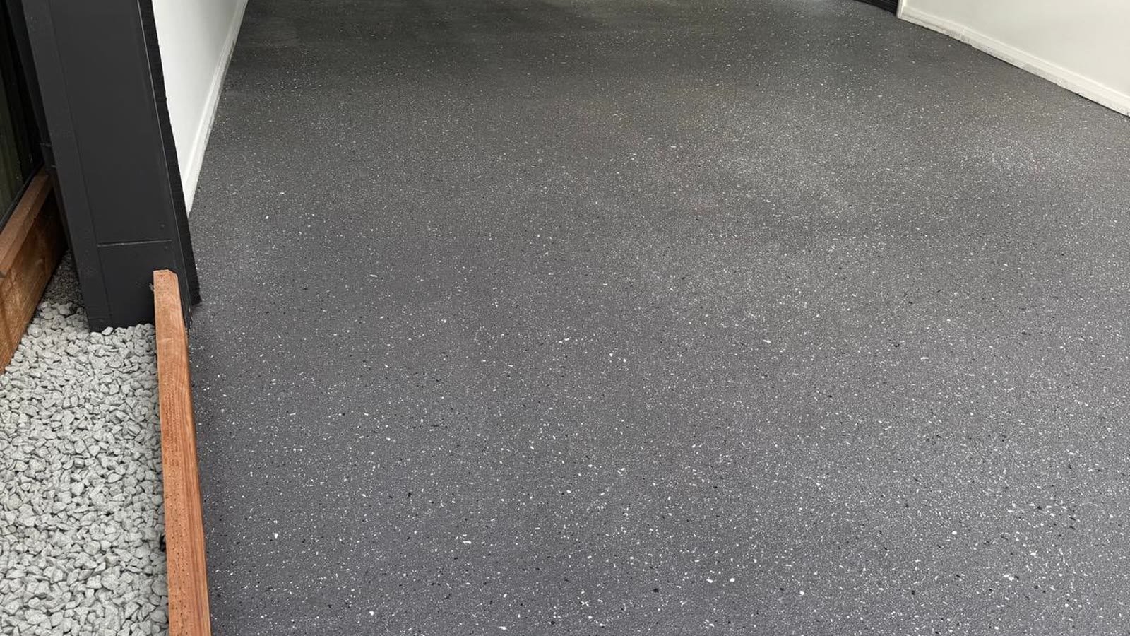 Grey and black epoxy flake garage floor