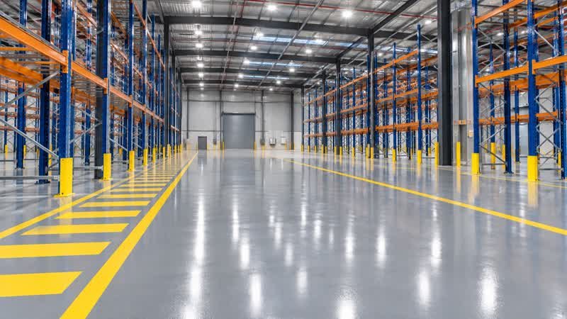 Epoxy warehouse floor with line marking